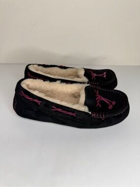UGG Australia Brett Women Slippers Moccasin 1005531 Black Suede Slip On Size 7